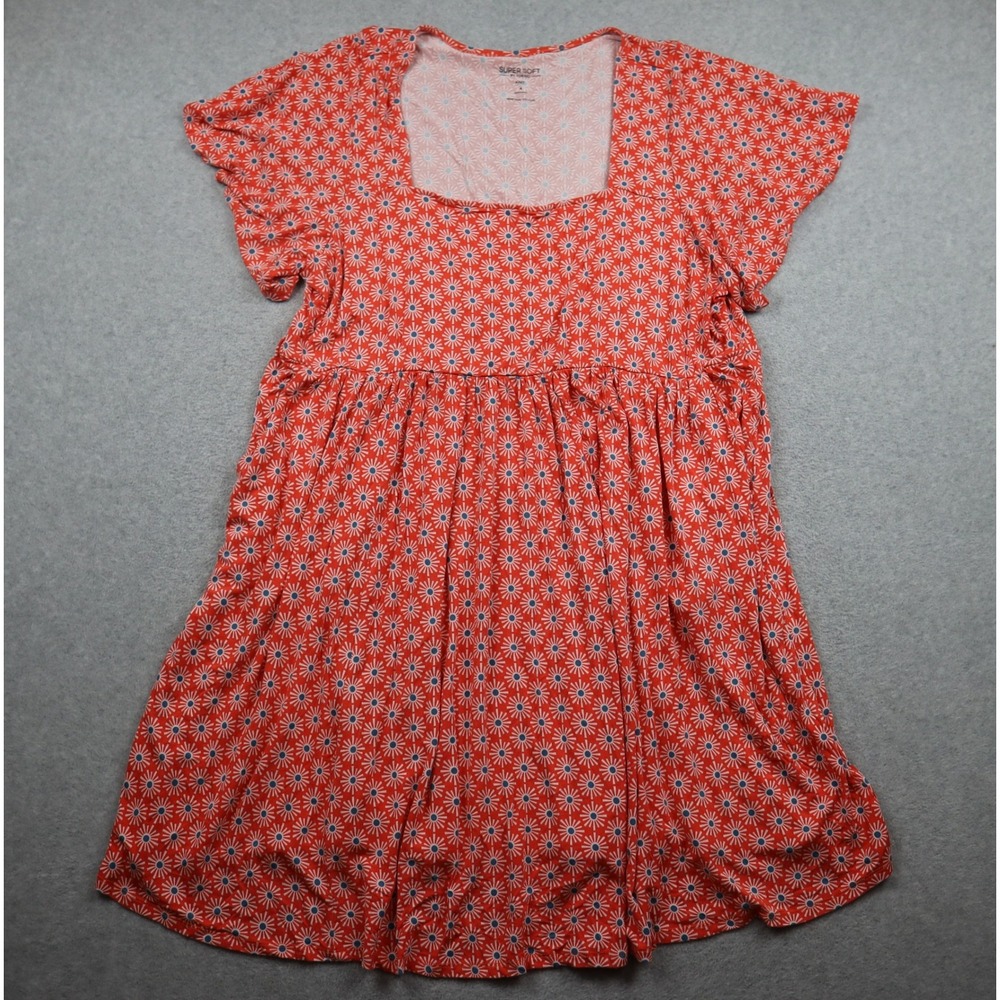 Torrid Dress Womens 4 Super Soft Orange Floral Sunburst Square Neck Short Sleeve